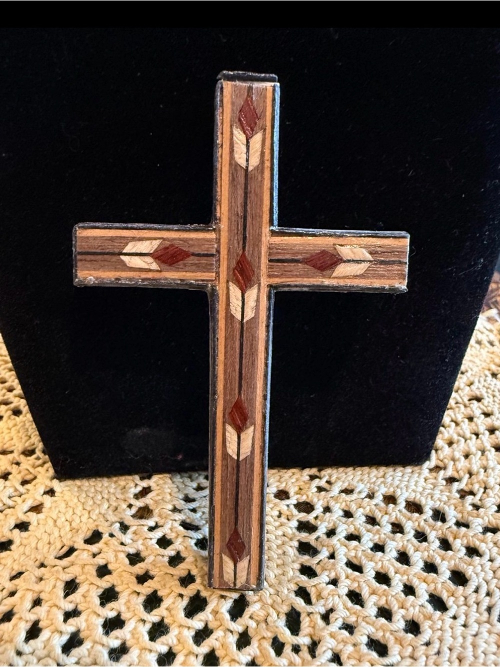 Wood Inlay Cross Wall Accent - Brown & Tan